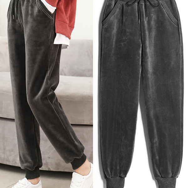 Golden velvet sports pants female autumn and winter plus velvet thickened outer cotton pants loose, thin casual pants beam foot guard pants